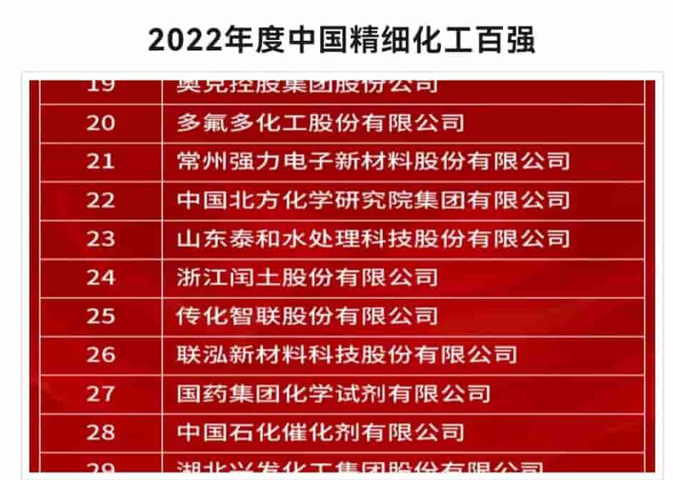 2022年度中国精细化工百强 2022年度中国精细化工百强